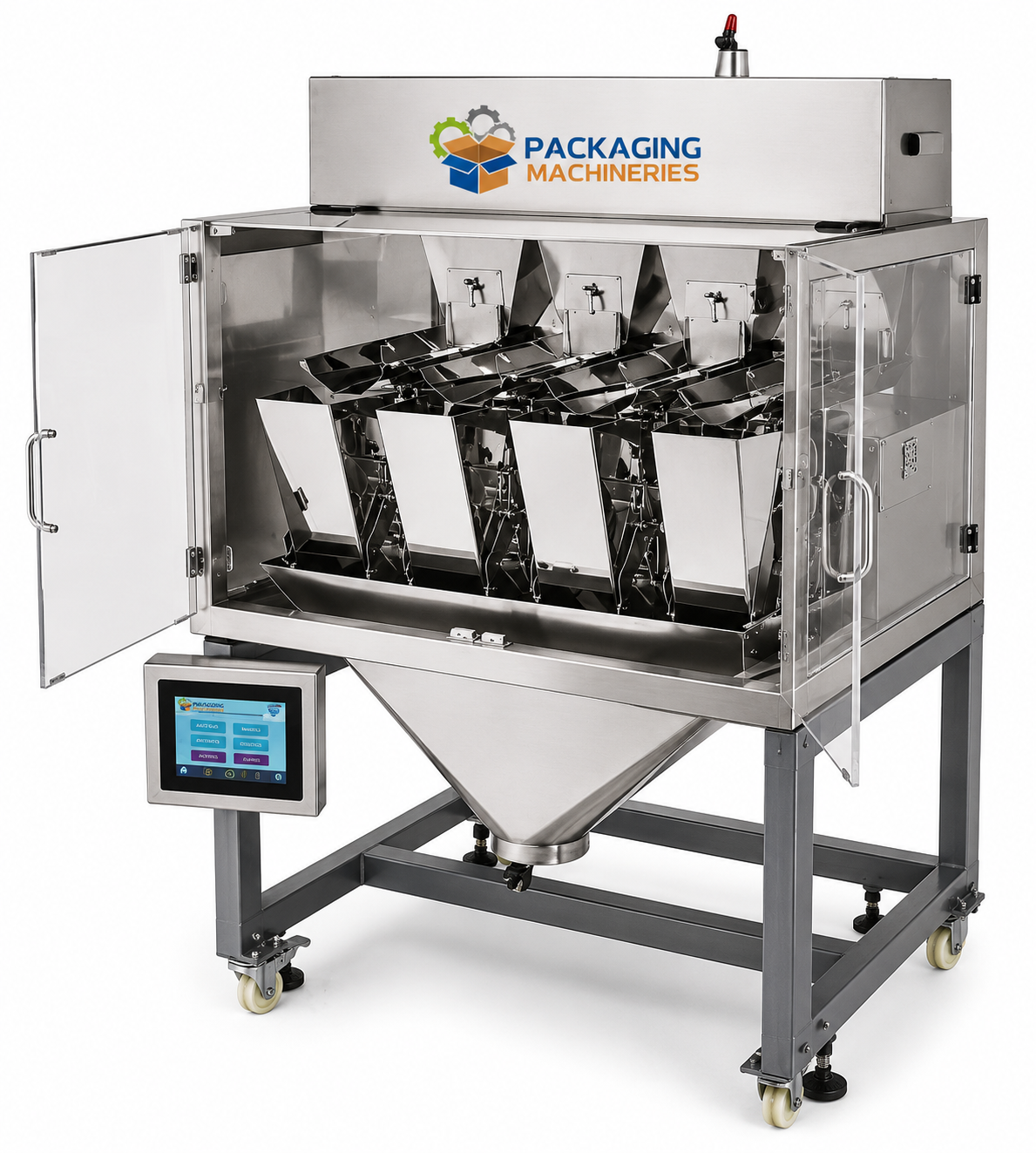 4 Head 10 to 1000 Grams Granule Filling Machine – Automatic Four Head Granule Weighing and Packing Machine